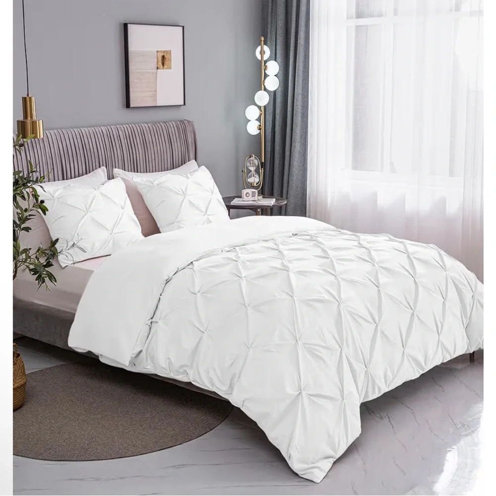 ASHLEYRIVER 3 Piece Luxurious Pinch Pleated Duvet Cover w pillow cases Queen